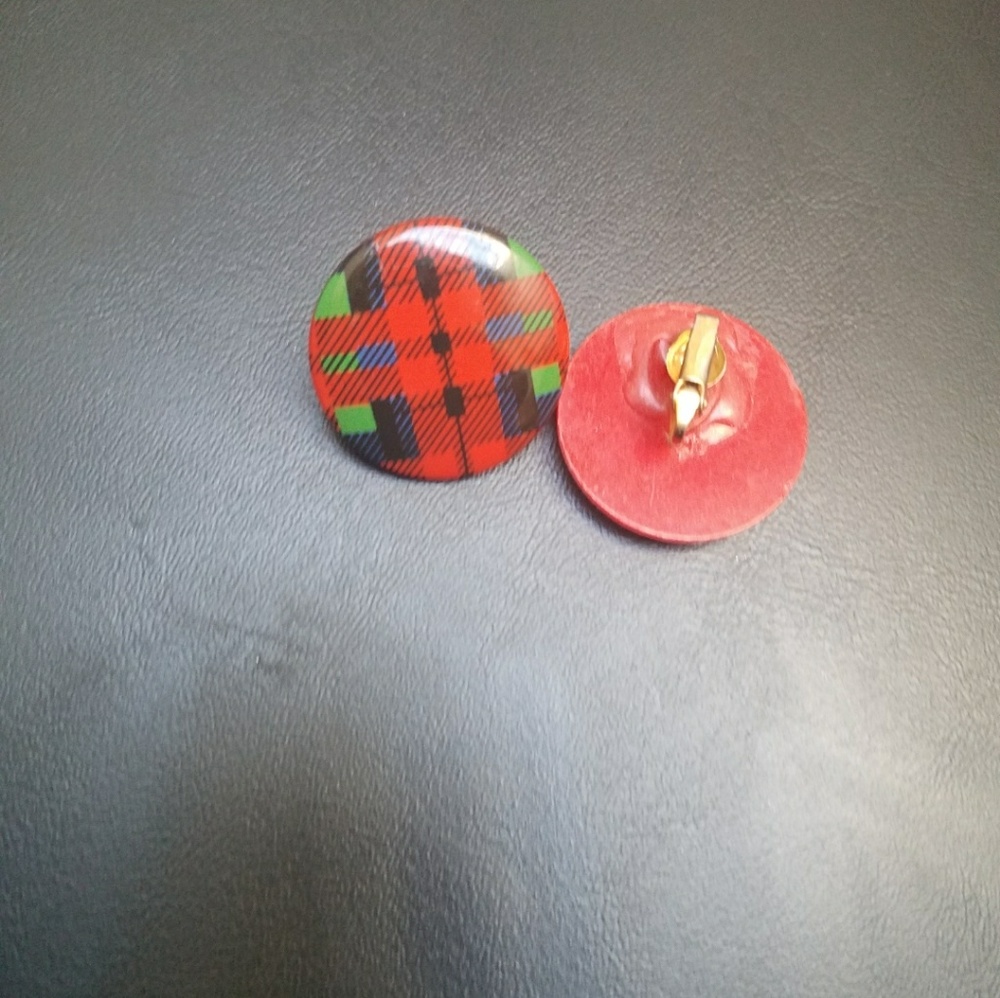 Plaid Vintage Inspired Button Clip ons